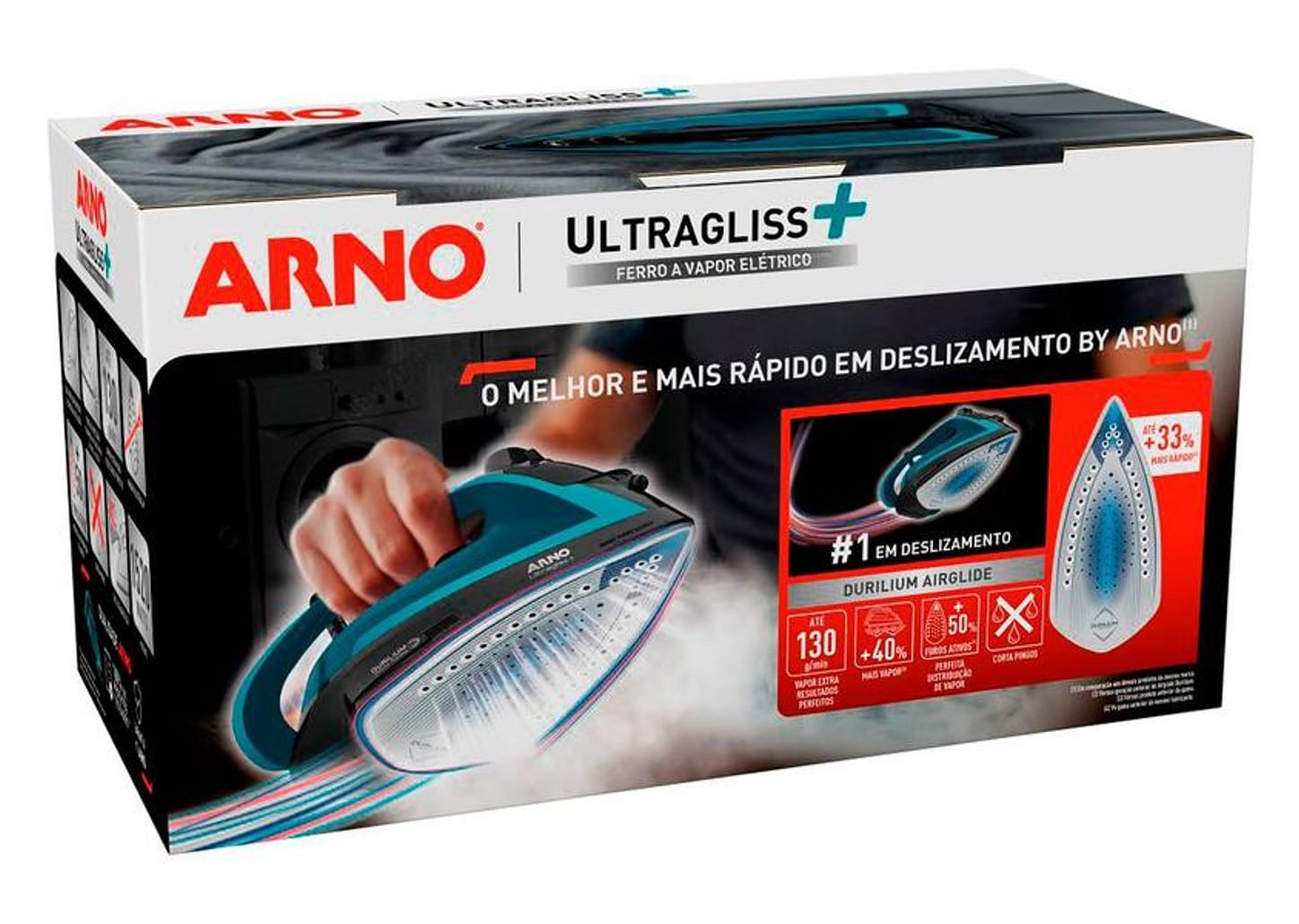 Ferro de Passar Roupa a Vapor Arno Ultragliss Plus - FMY Azul e Preto