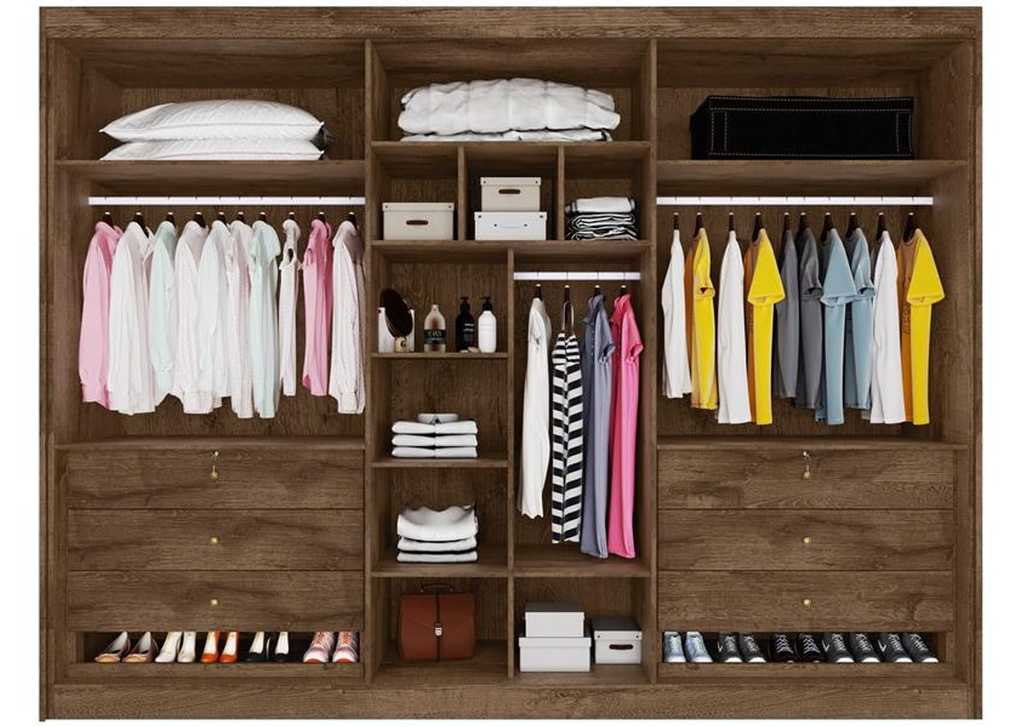 Guarda-roupa Casal 6 Portas 6 Gavetas Móveis Europa Ripado Potente Móveis Europa