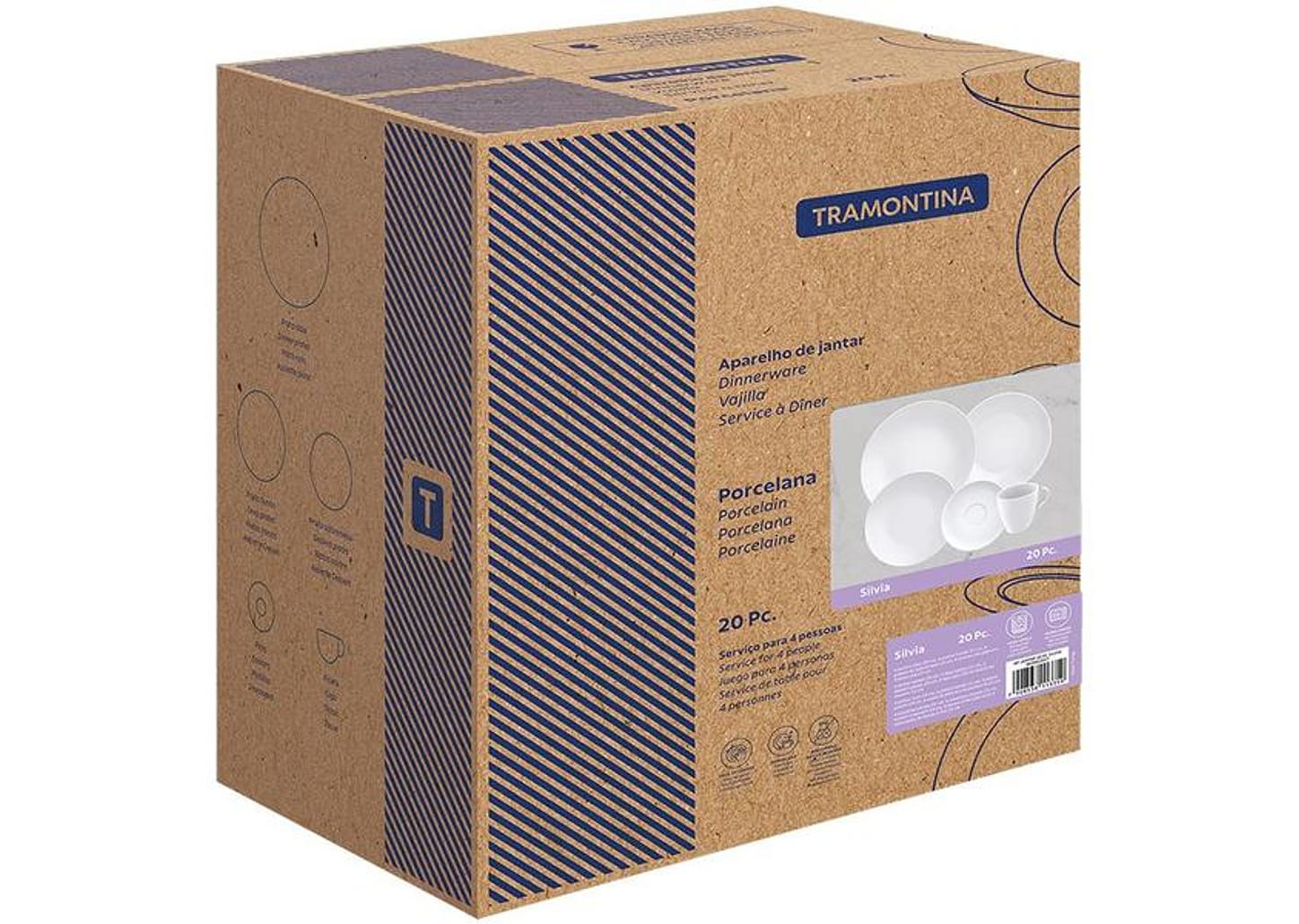 Aparelho de Jantar e Chá 20 Peças Tramontina de Porcelana Branco Redondo Silvia