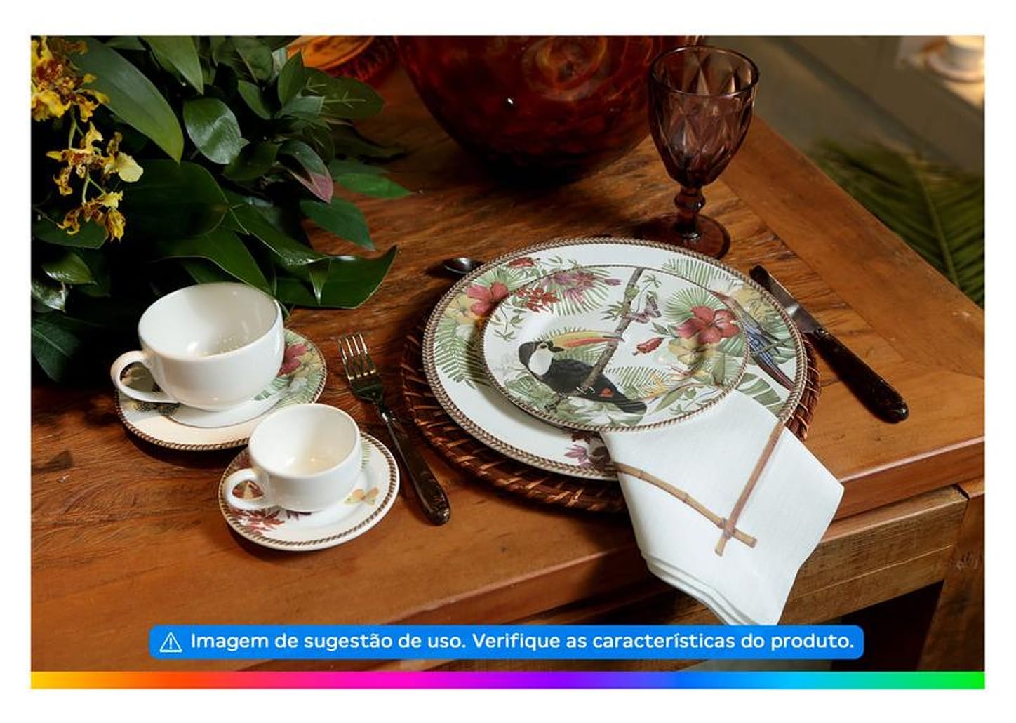 Aparelho de Jantar e Chá 20 Peças Alleanza Cerâmica Branco e Verde Trópicos