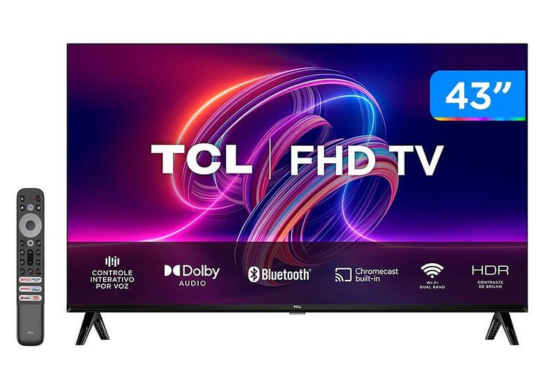 Smart TV 43” Full HD LED TCL 43S5400A Android - Wi-Fi Bluetooth Google Assistente 2 HDMI 1 USB