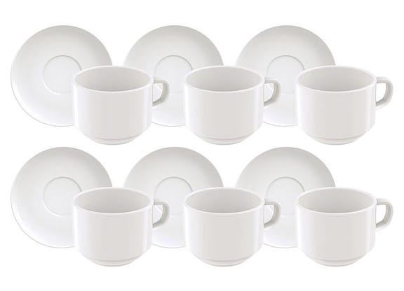 Jogo de Xícaras de Chá de Porcelana 240ml - Tramontina Paola 6 Peças