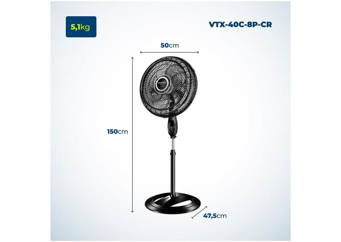 Ventilador de Coluna Mondial VTX-40C-8P-CR 40cm 3 Velocidades Controle Remoto