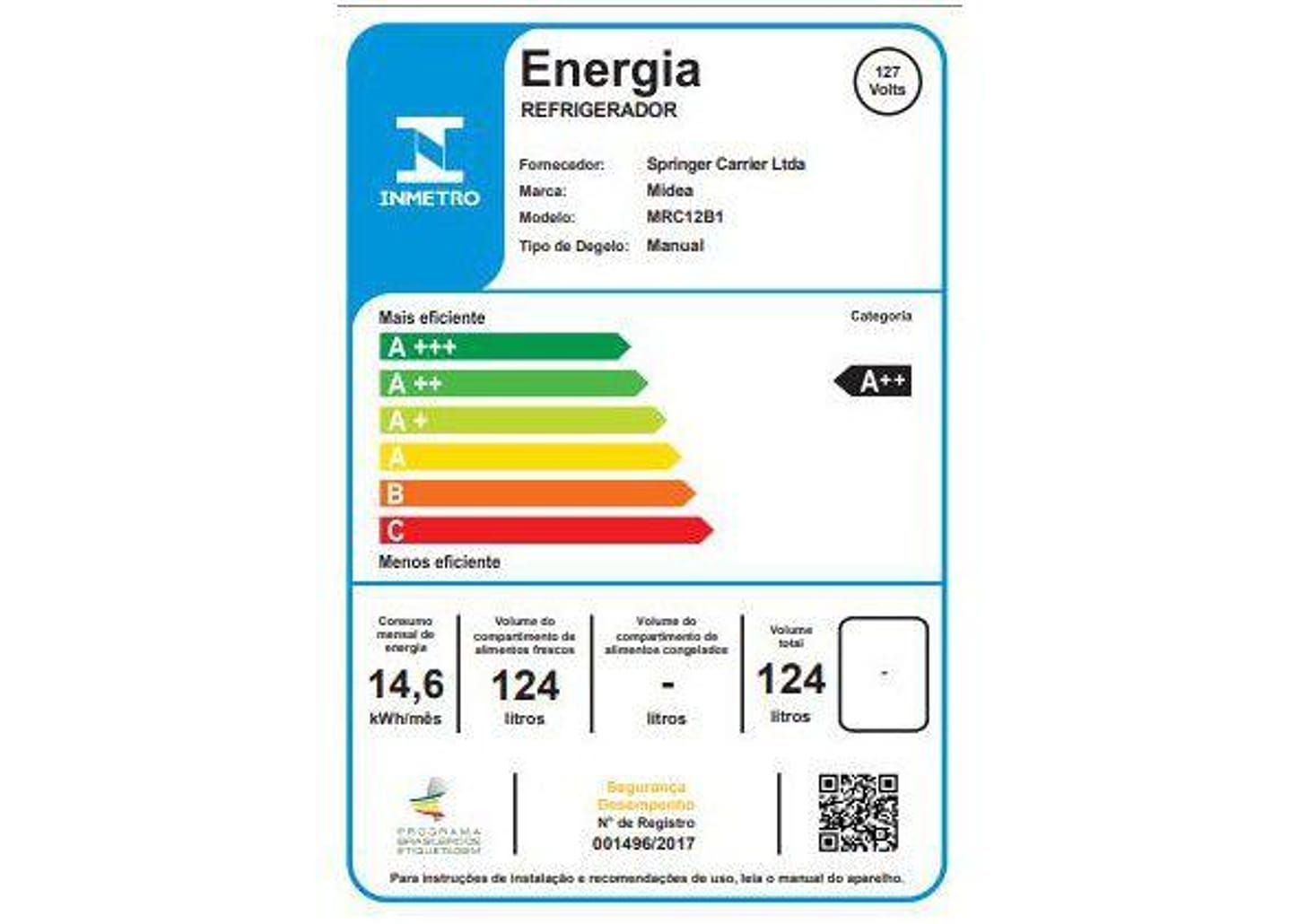 Frigobar Midea 124L Branco - MRC12B1
