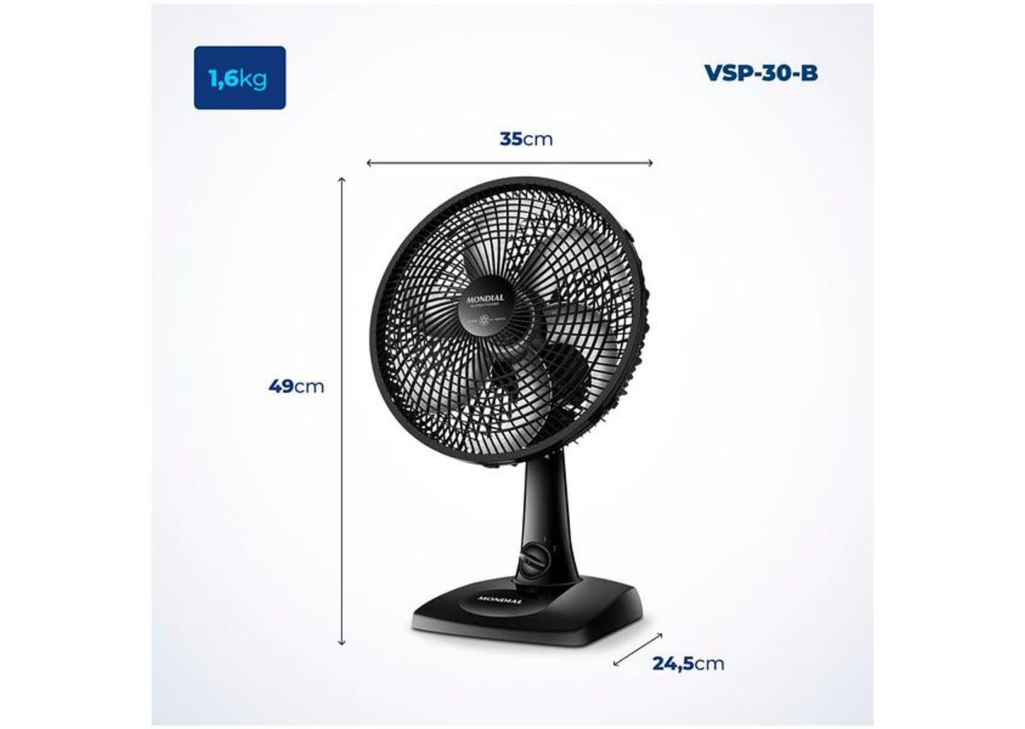 Ventilador de Mesa Mondial Super Power VSP-30-B 30cm 3 Velocidades