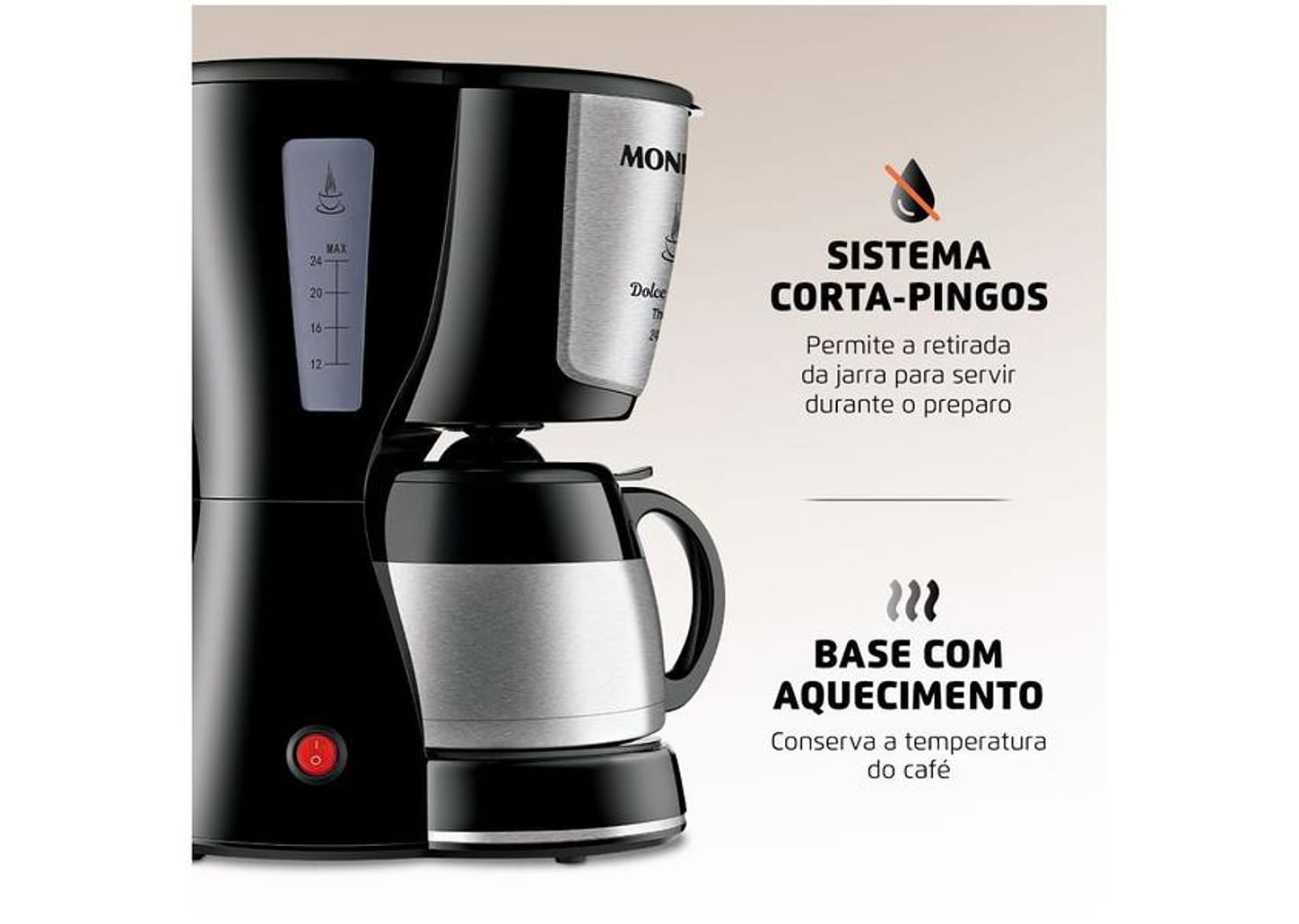 Cafeteira Elétrica Mondial Dolce Aroma Thermo 24 Cafés Preta