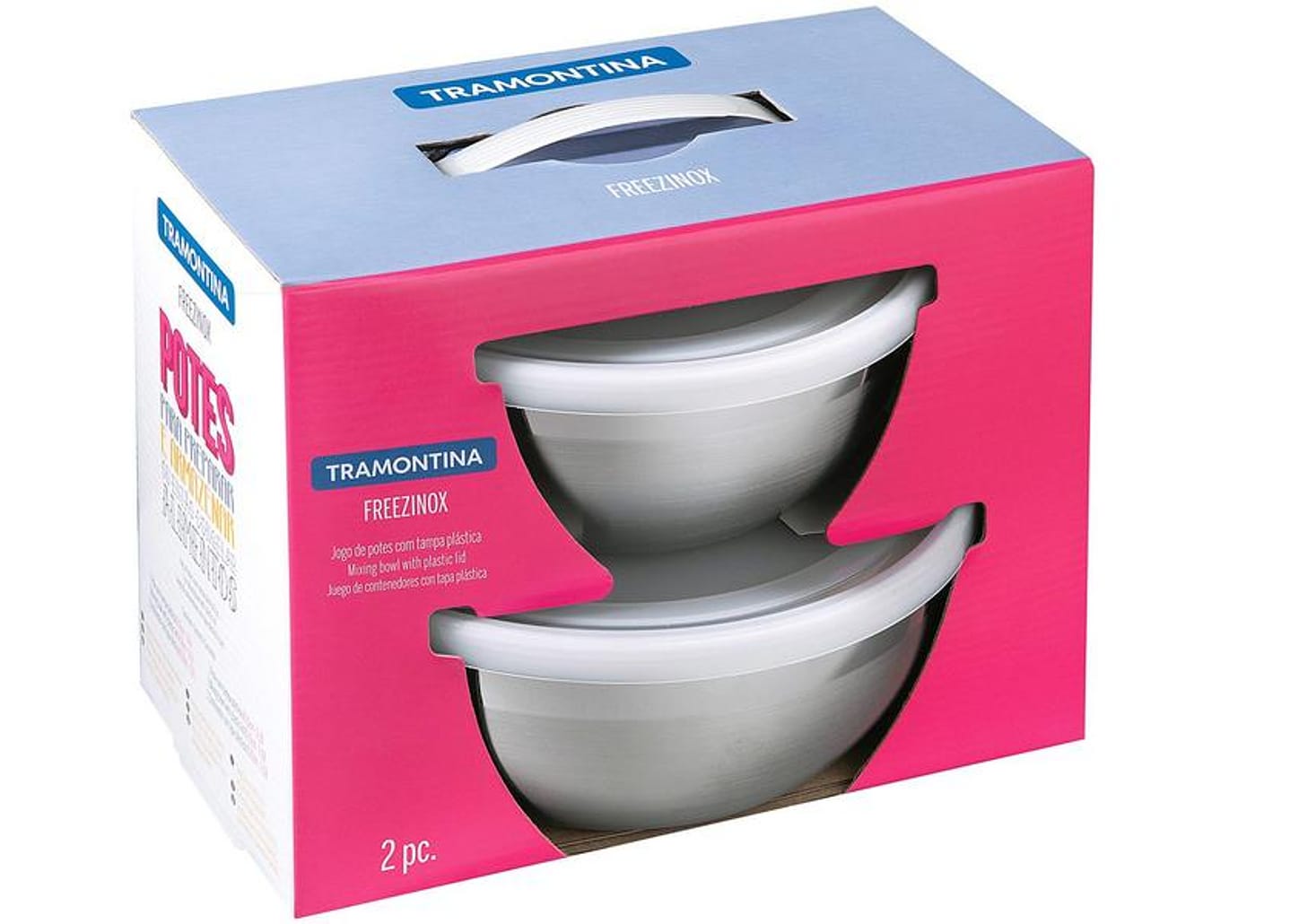 Jogo de Potes de Inox Tramontina com Tampa - Redondo Freezinox 2 Peças