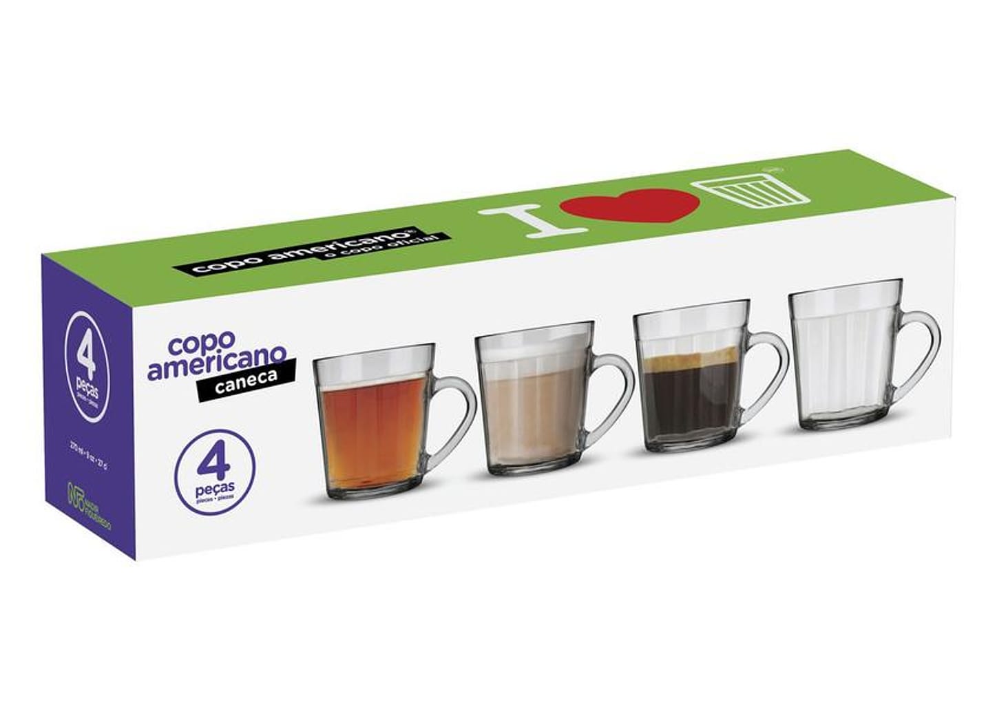 Jogo de Copos de Vidro 4 Peças 270ml - Nadir Caneca