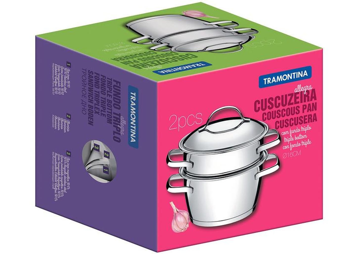 Cuscuzeira Inox Tramontina Fundo Triplo 3 Peças - Allegra 65650/050