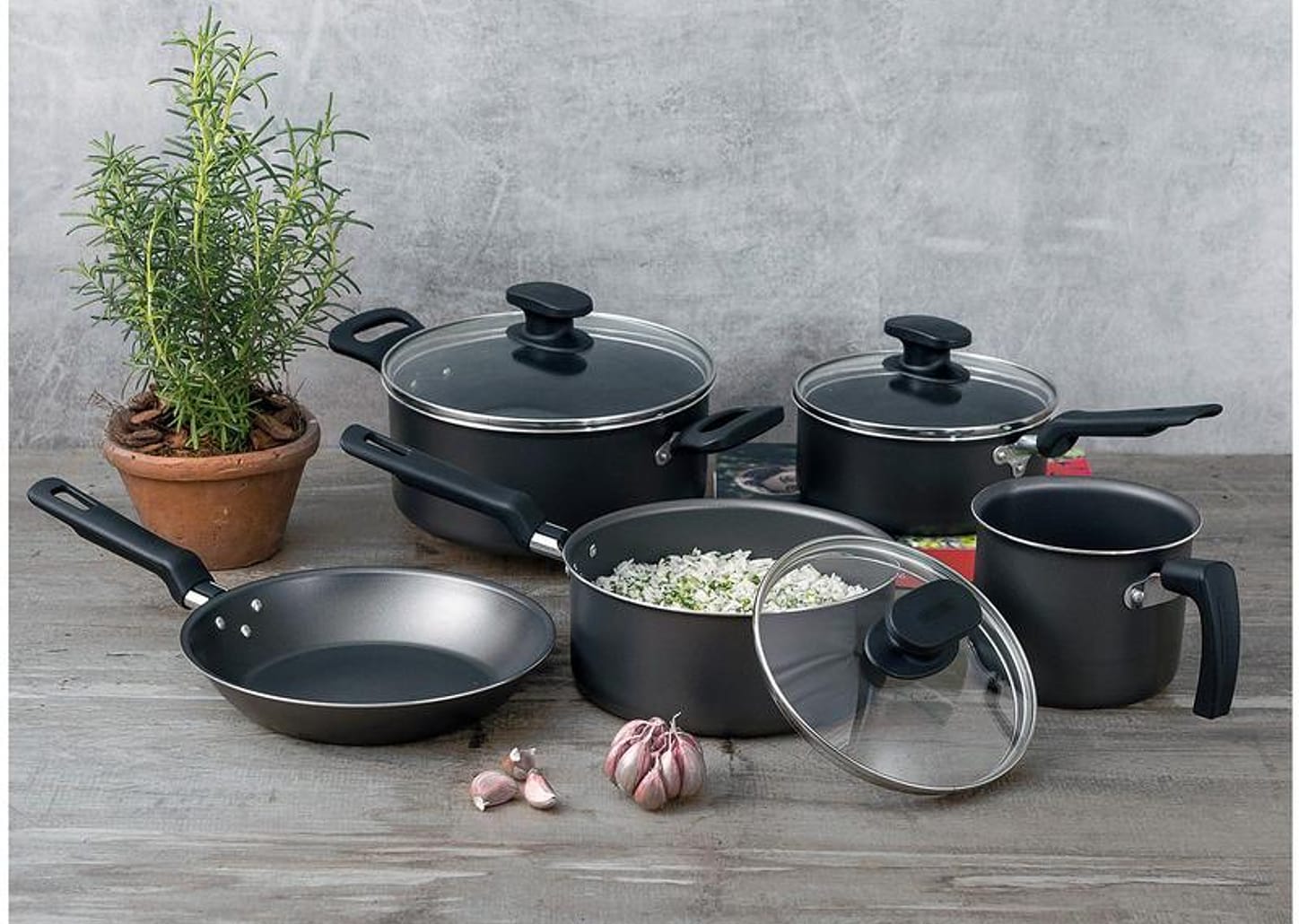 Jogo de Panelas Tramontina Antiaderente Grafite 5 Peças Loreto