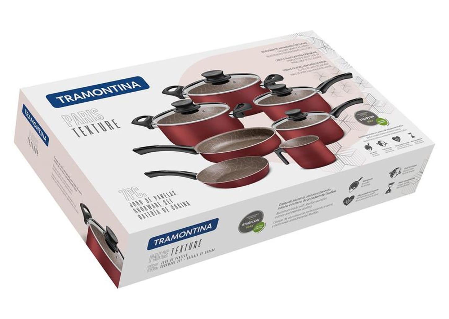 Jogo de Panelas Tramontina Antiaderente de Alumínio Vermelho 7 Peças Paris