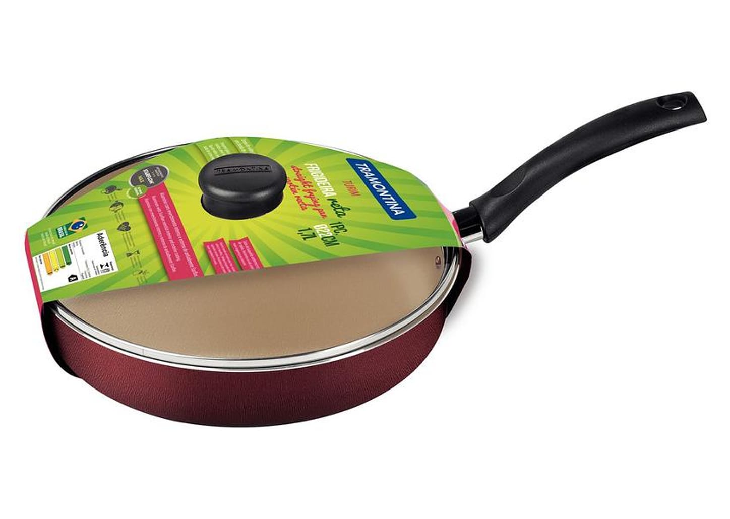 Frigideira Antiaderente Tramontina de Alumínio com Tampa Turim Vermelha 22cm