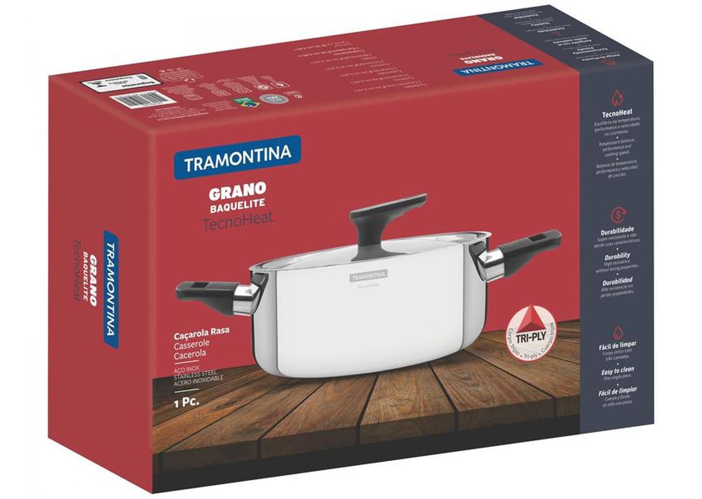 Caçarola Tramontina Fundo Triplo 4,4L 24cm Grano Baquelite