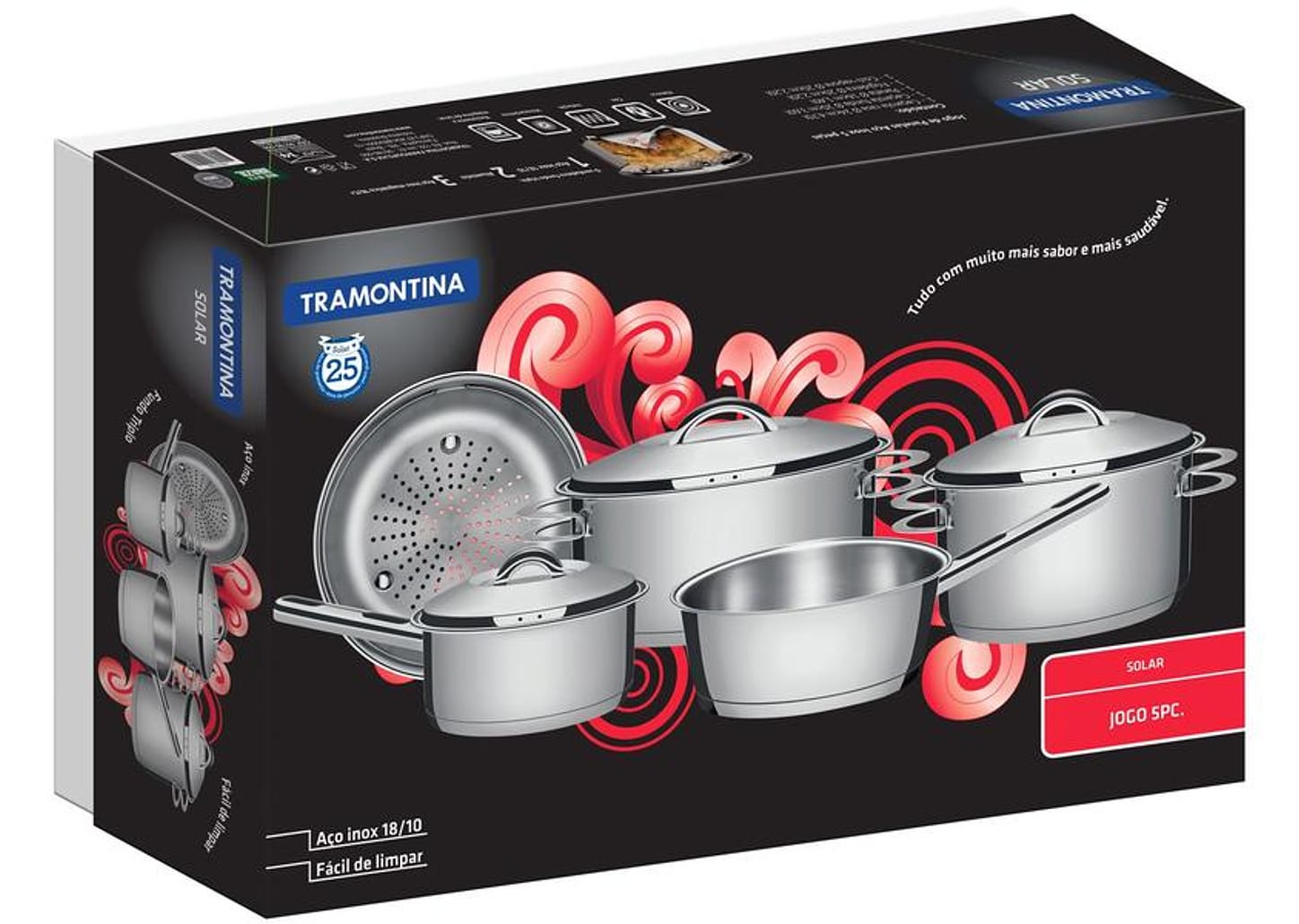 Jogo de Panelas Tramontina Solar 65510/560 Inox - Fundo Triplo 5 Peças