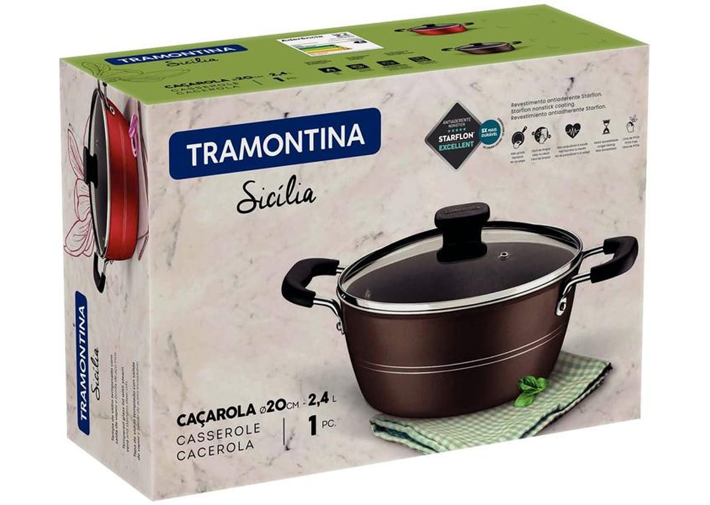 Caçarola Tramontina Antiaderente com Tampa Avelã 2,4L 20cm Sicilia
