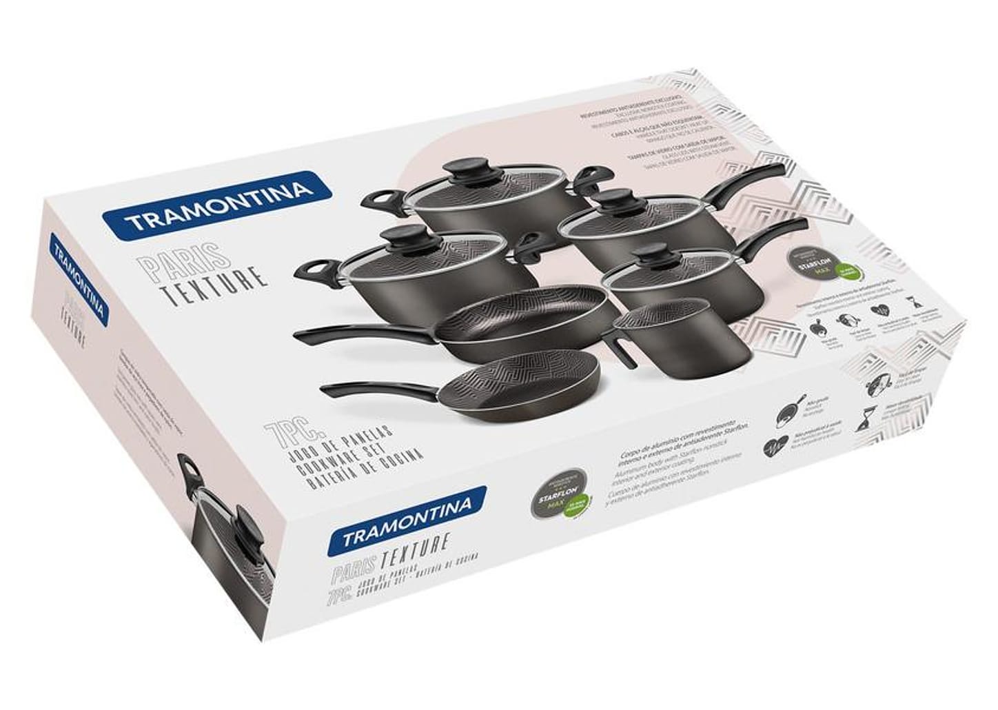 Jogo de Panelas Tramontina Antiaderente de Alumíno - Grafite 7 Peças Texture Paris