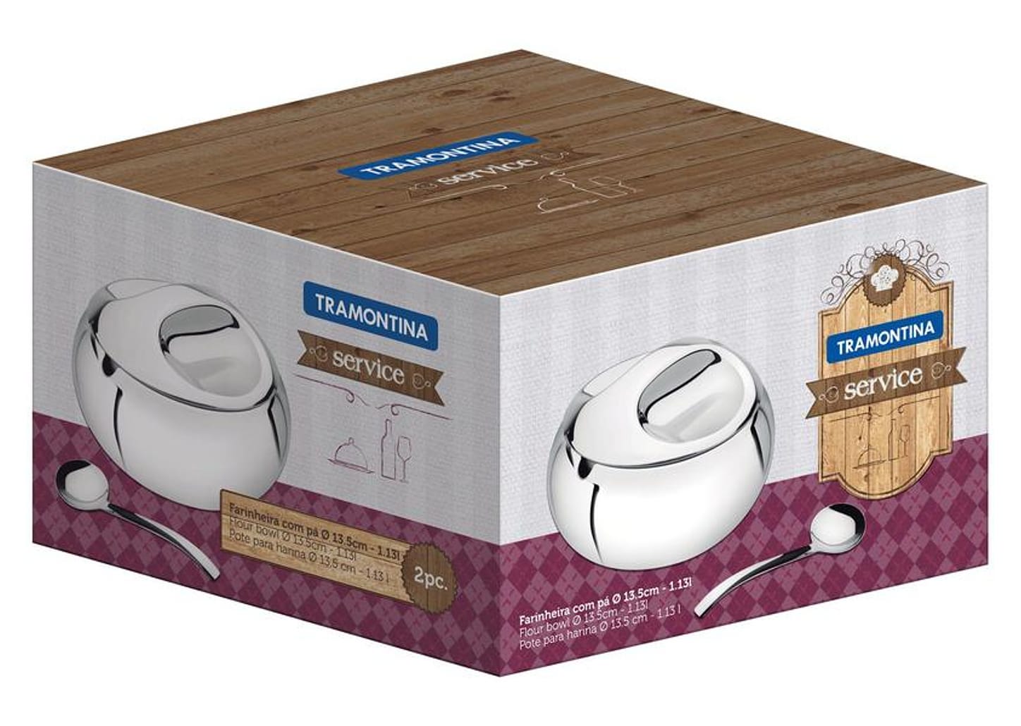 Farinheira Inox 1,1L Tramontina Service com Colher 2 Peças