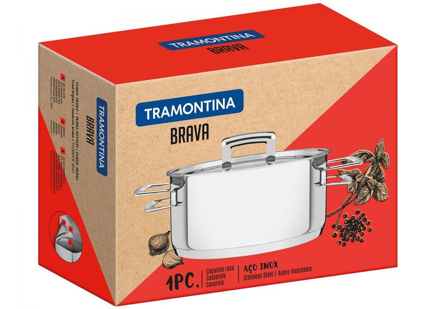 Caçarola Tramontina Fundo Triplo com Tampa 2,9L 20cm Brava