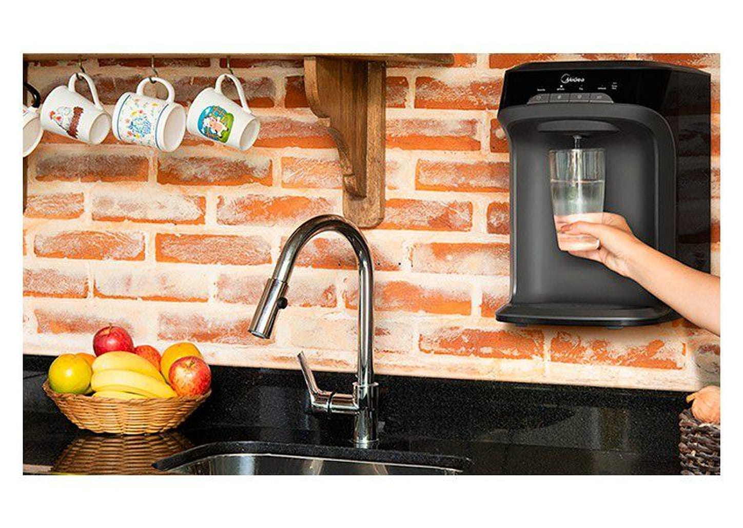 Purificador de Água Midea de Mesa e Parede - Eletrônico Preto PBTBNB Água Gelada e Natural