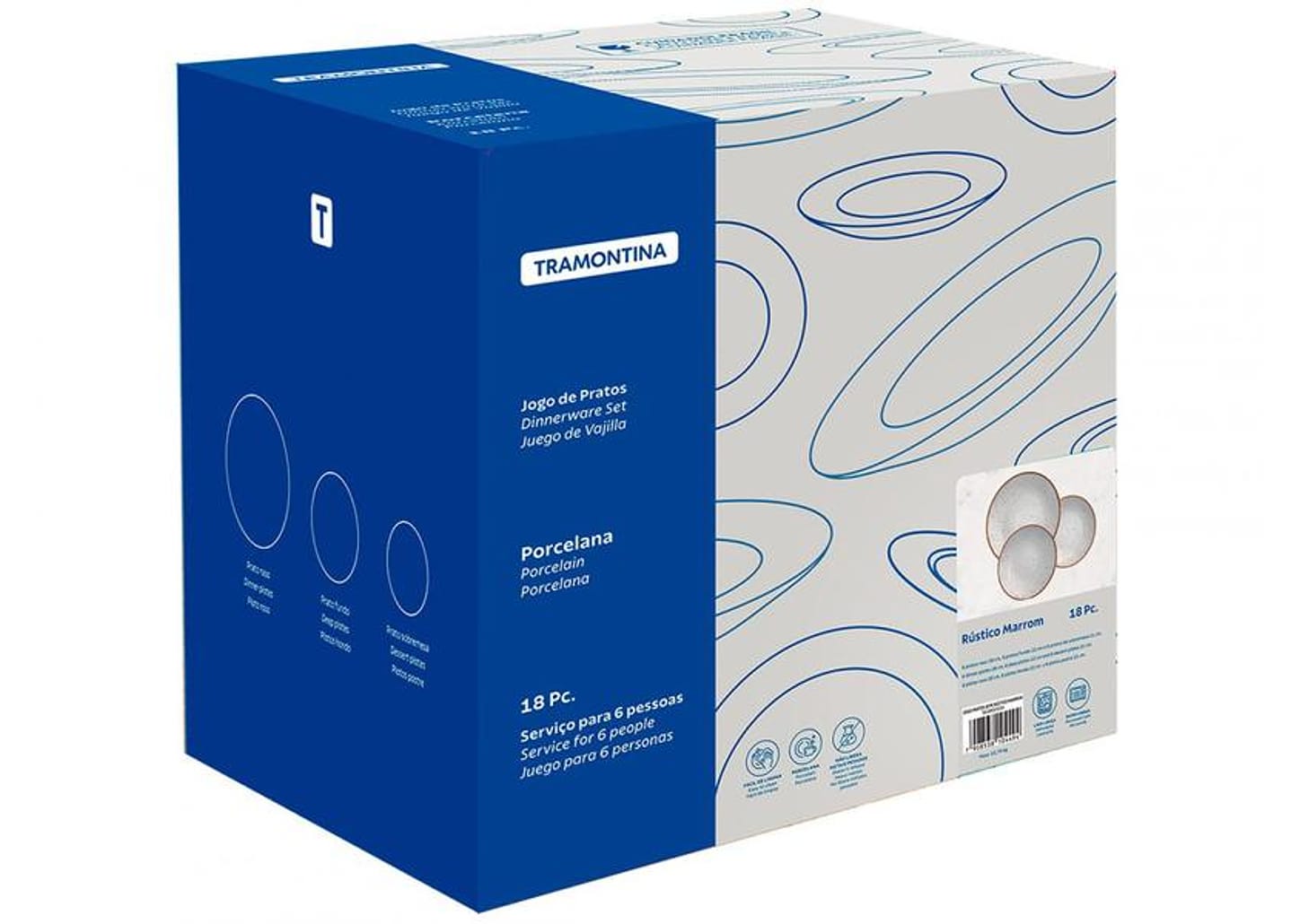 Jogo de Pratos Redondo de Porcelana Marrom - Tramontina Rústico 18 Peças