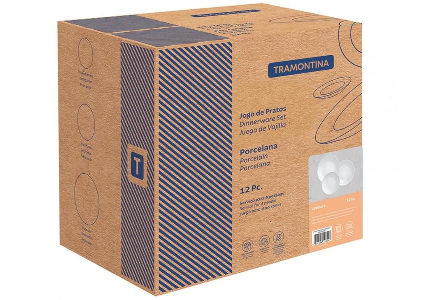 Jogo de Pratos Redondo de Porcelana Branco - Tramontina Leonora 12 Peças