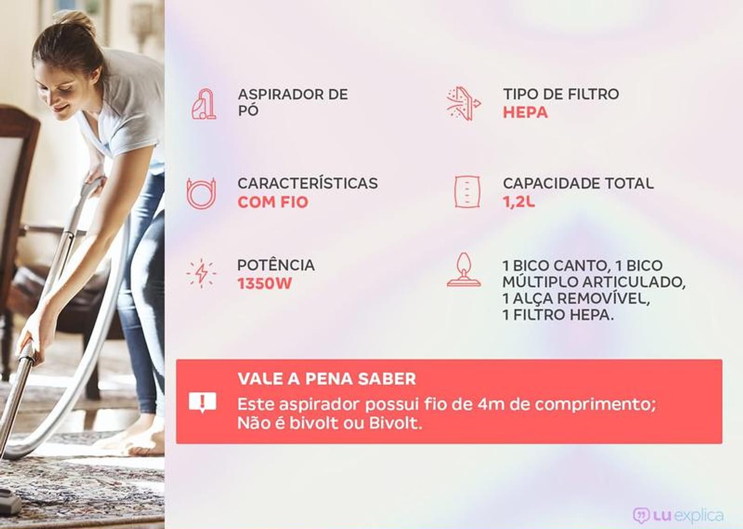 Aspirador de Pó Wap Filtro HEPA 1350W - High Speed Plus Vermelho e Cinza