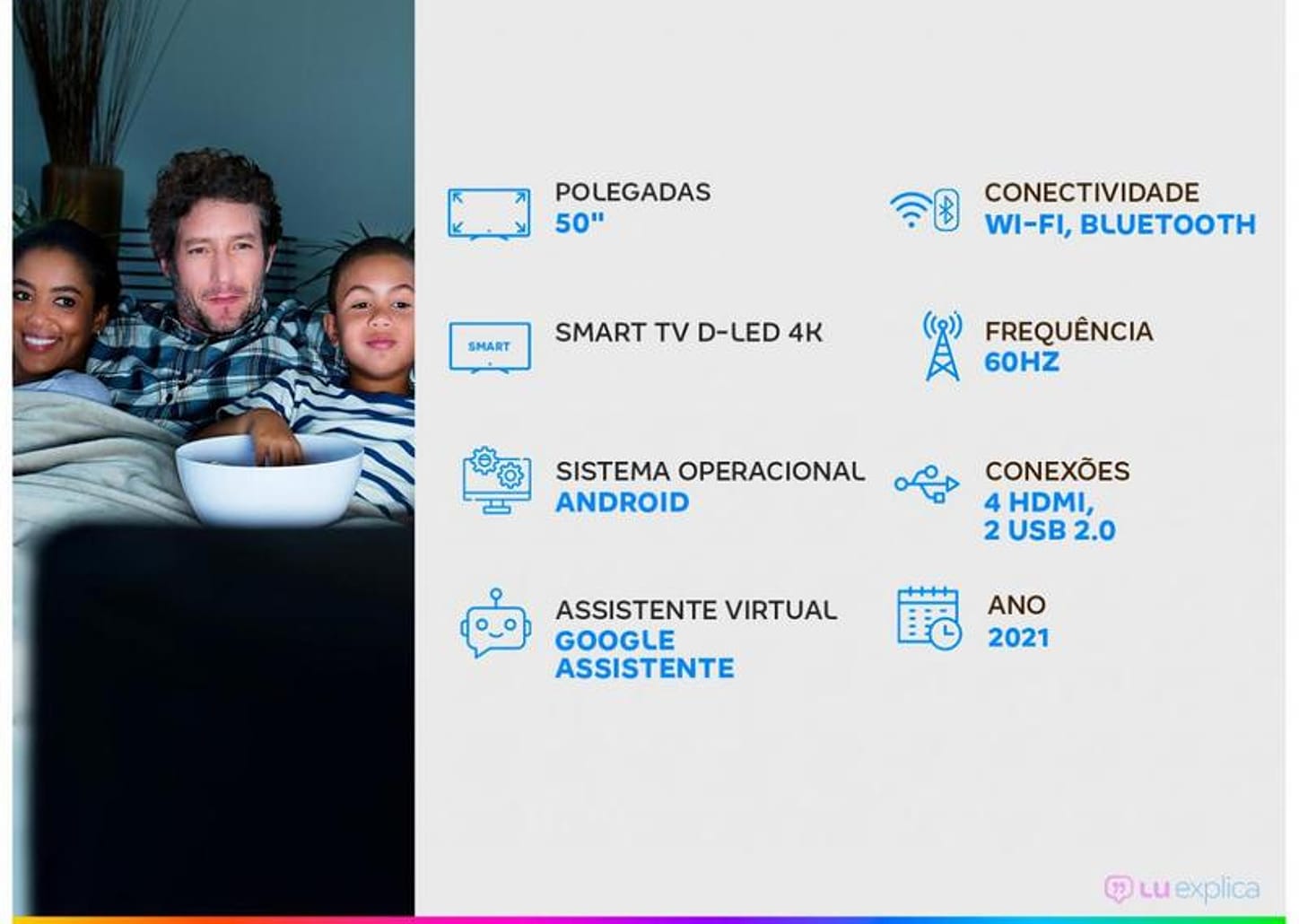 Smart TV 50” 4K UHD D-LED Philips 50PUG7406/78 - Android Wi-Fi Bluetooth Google Assistente