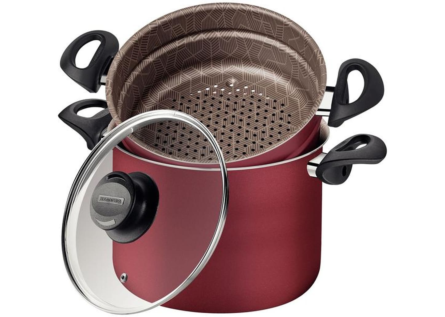 Cozi Vapore Tramontina de Alumínio 22cm Vermelha com Escorredor Paris