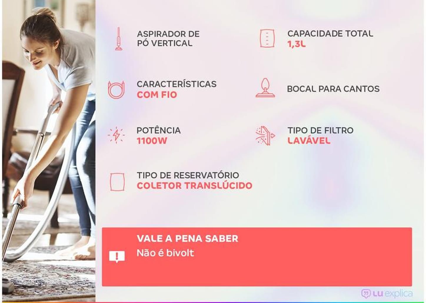 Aspirador de Pó Portátil e Vertical Mondial 1100W - Turbo Cycle AP-35 Preto e Laranja