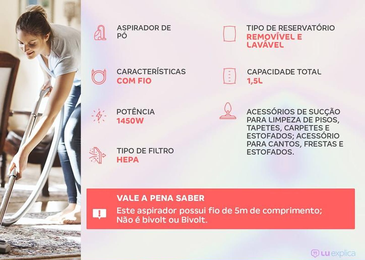 Aspirador de Pó Vertical Philco Filtro HEPA 1450W - PAS1600P Preto