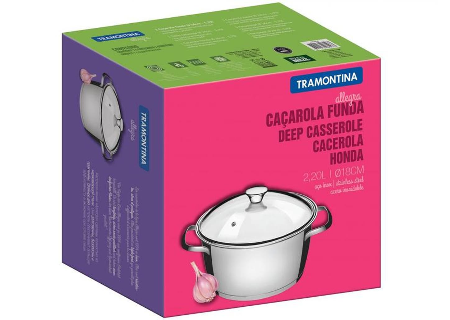 Caçarola Tramontina Inox Fundo Triplo com Tampa 2,2L 18cm Allegra