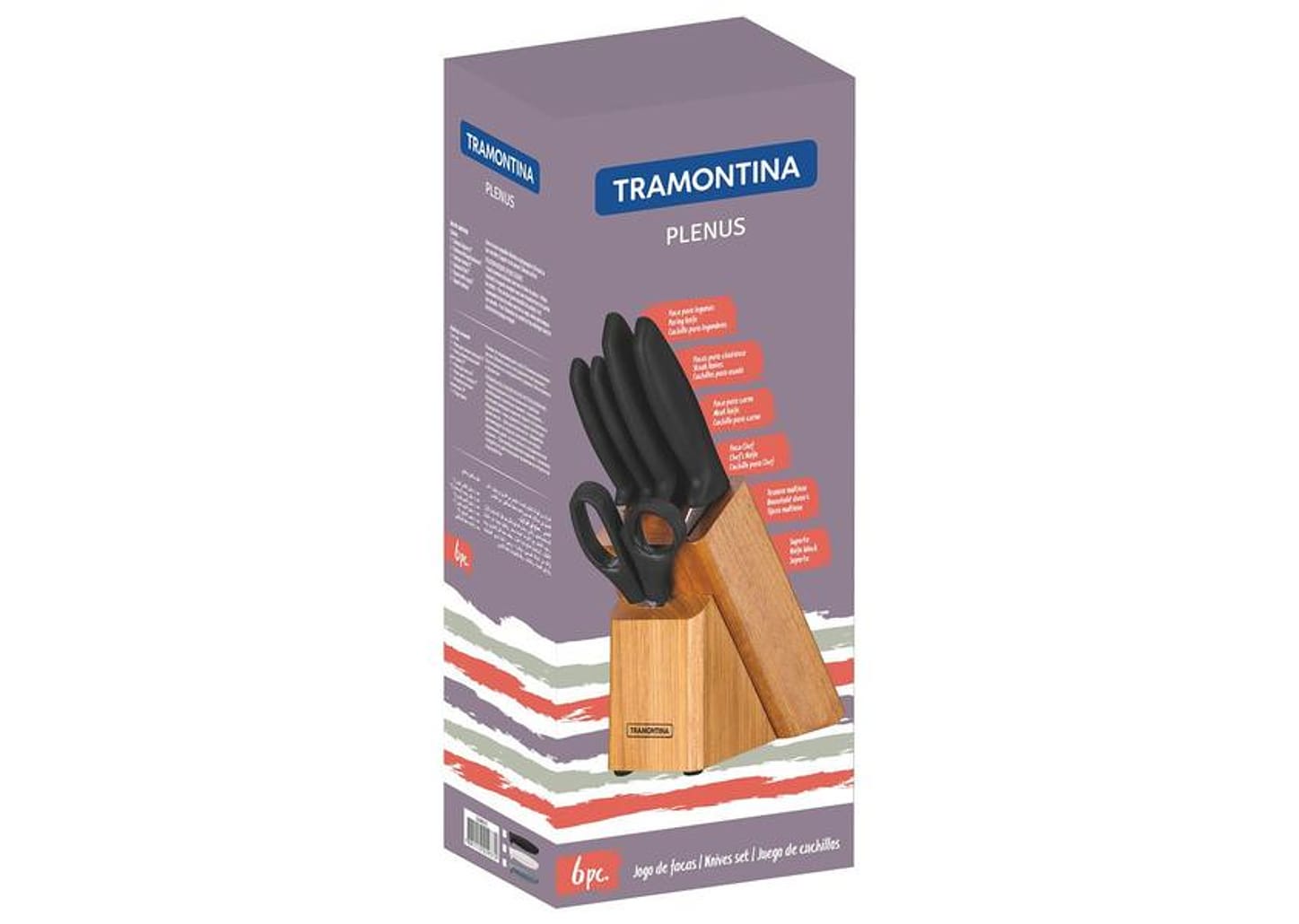 Jogo de Facas com Cepo 6 Peças Tramontina - Plenus 23498/615