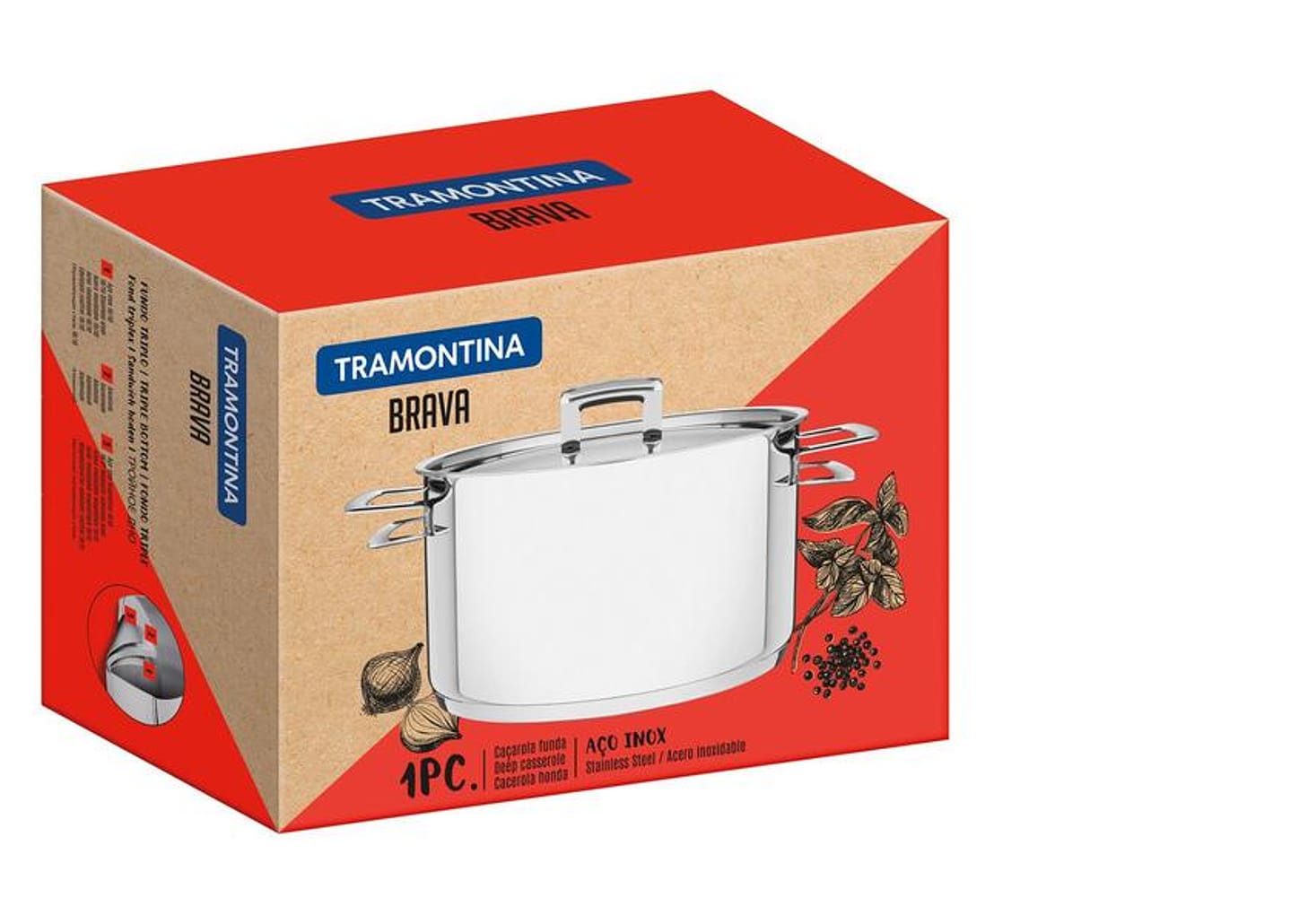Caçarola Tramontina Inox Fundo Triplo com Tampa 3,6L 20cm Brava