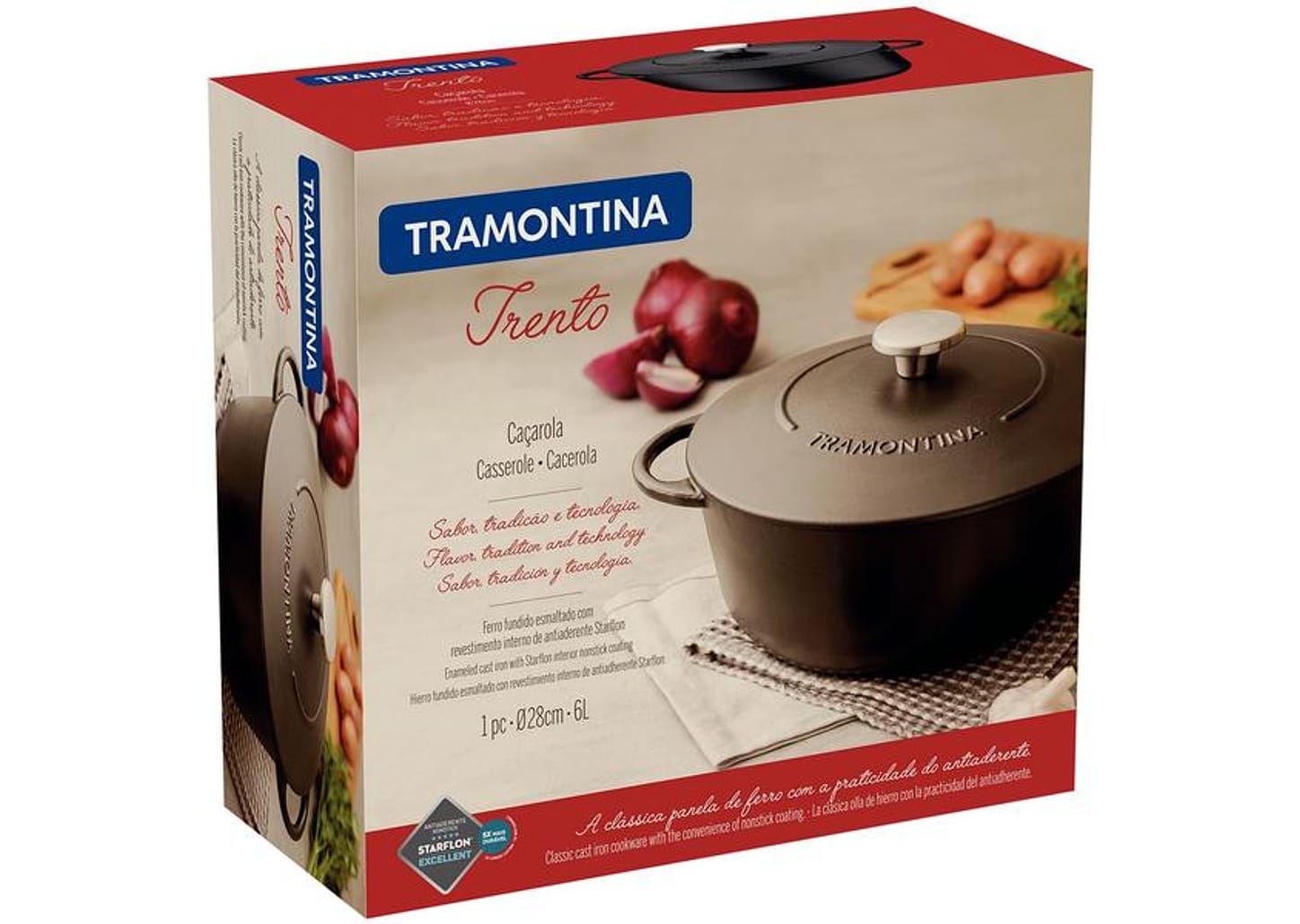 Caçarola Tramontina de Ferro Antiaderente com Tampa Preta 6L 28cm Trento