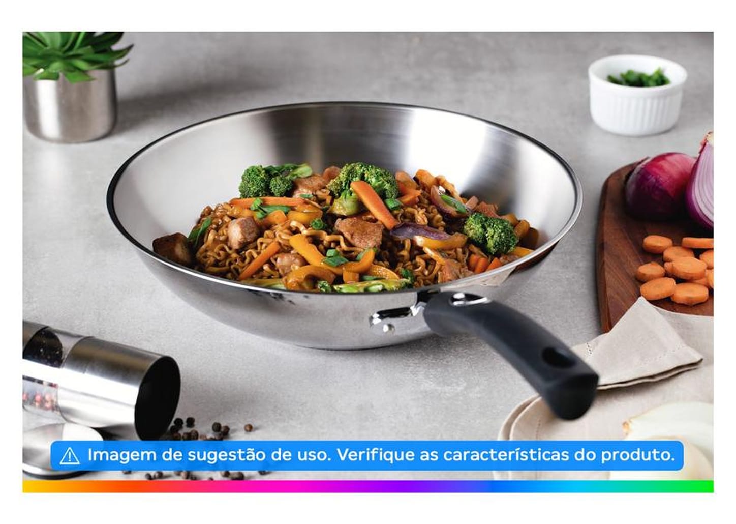 Panela Wok Antiaderente Fundo triplo Tramontina Solar Silicone Inox 28cm