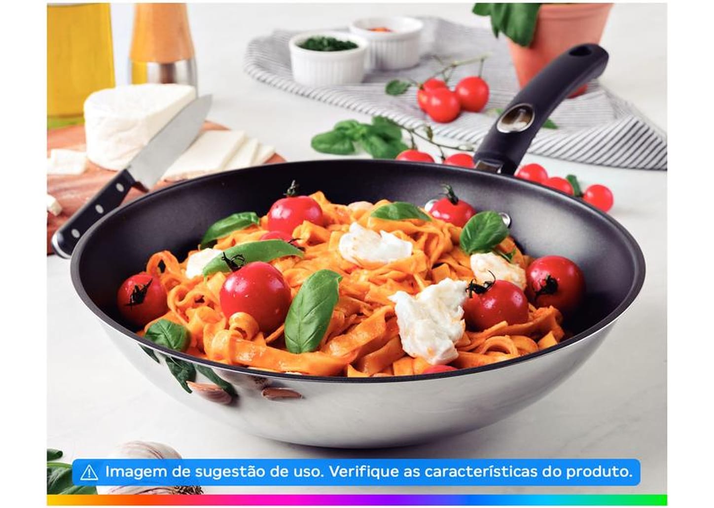 Panela Wok Antiaderente Fundo triplo Tramontina Solar Silicone Inox 28cm