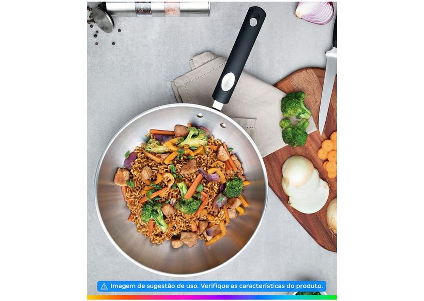 Panela Wok Antiaderente Fundo triplo Tramontina Solar Silicone Inox 28cm