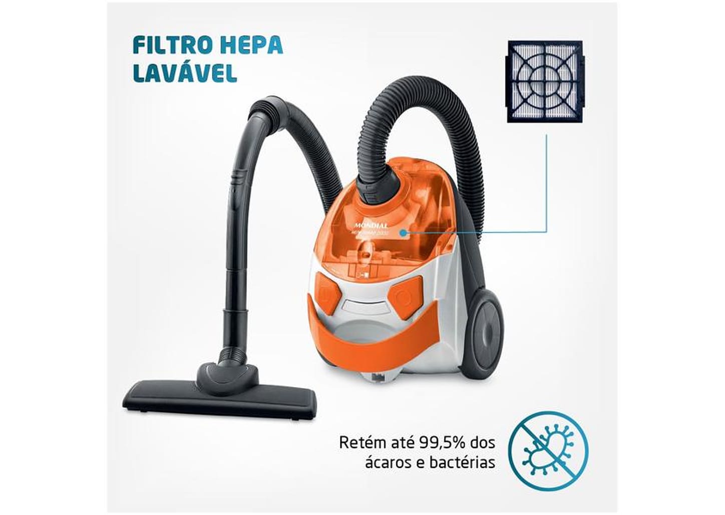 Aspirador de Pó Mondial Filtro HEPA 1500W AP-15 - Branco e Laranja