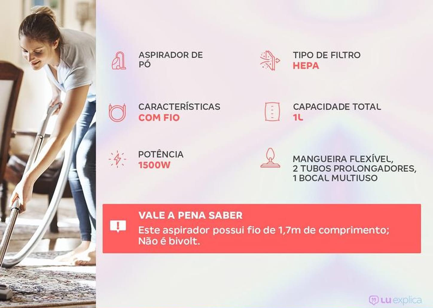 Aspirador de Pó Mondial Filtro HEPA 1500W AP-15 - Branco e Laranja