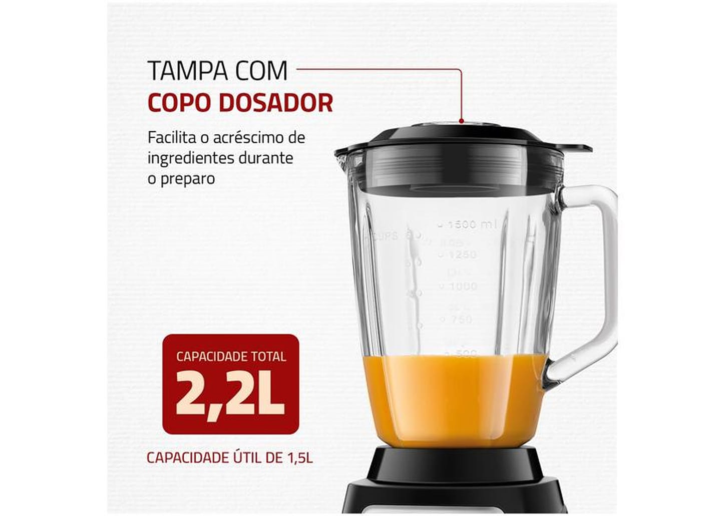 Liquidificador Mondial Turbo Glass L-1400 GI - Copo de Vidro 12 Velocidades 1400W Preto