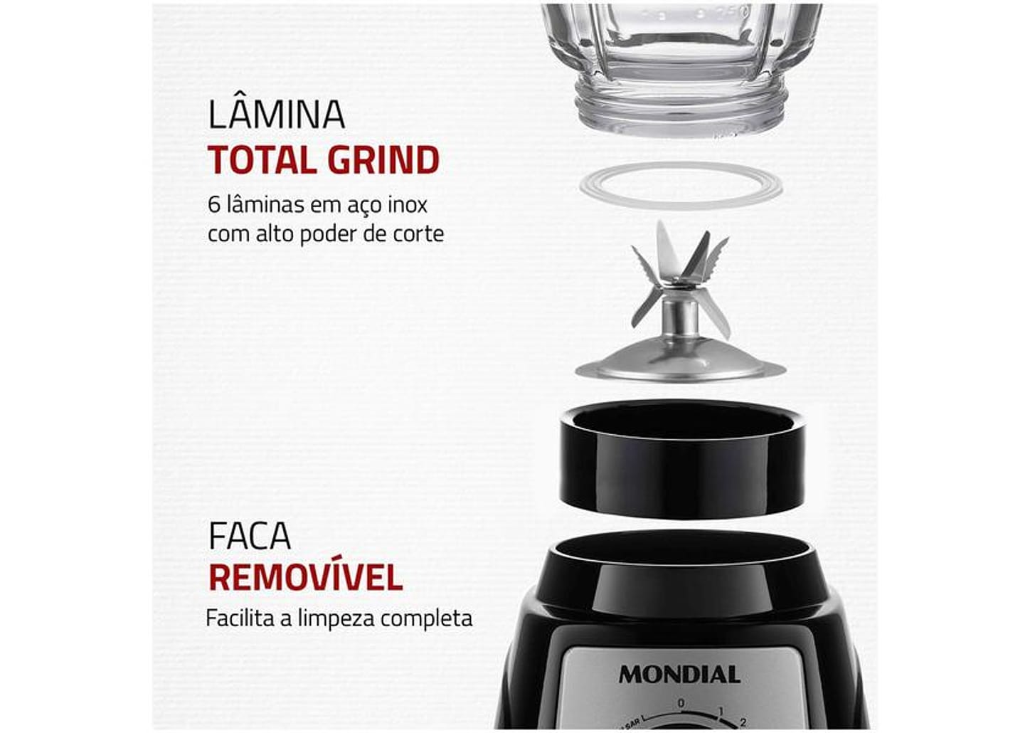 Liquidificador Mondial Turbo Glass L-1400 GI - Copo de Vidro 12 Velocidades 1400W Preto