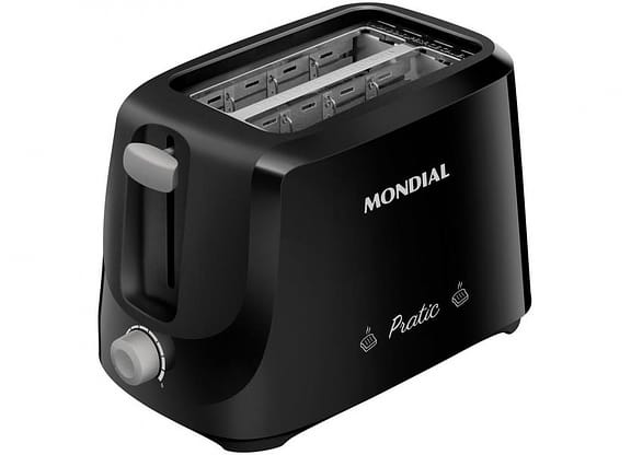 Torradeira Mondial Pratic T-18 Preto e Prata 2 Fatias 6 Níveis de Tostagem