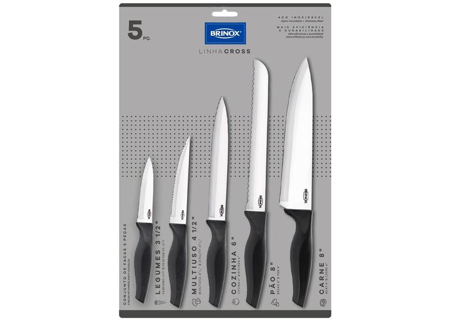 Jogo de Facas Brinox Inox Cross 5 Peças