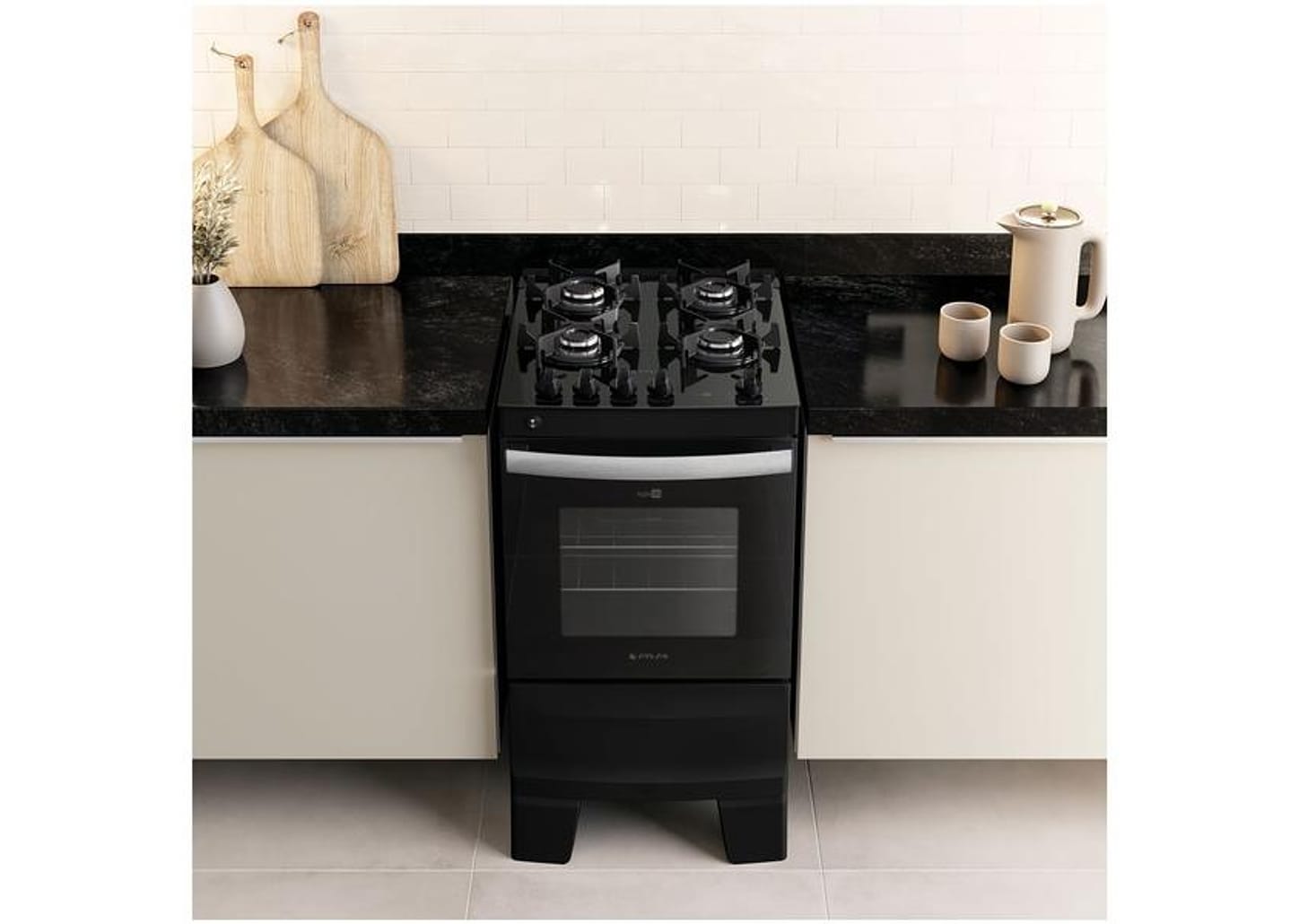 Fogão 4 Bocas Atlas Mesa Vidro Preto - Acendimento Automático Glass AgileUP