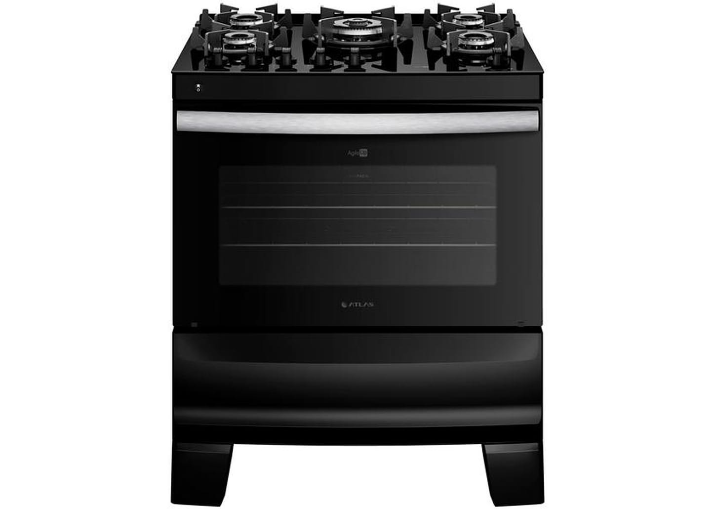 Fogão 5 Bocas Atlas Mesa Vidro Preto - Acendimento Automático Glass AgileUP