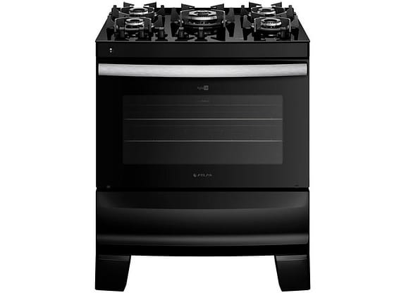 Fogão 5 Bocas Atlas Mesa Vidro Preto - Acendimento Automático Glass AgileUP