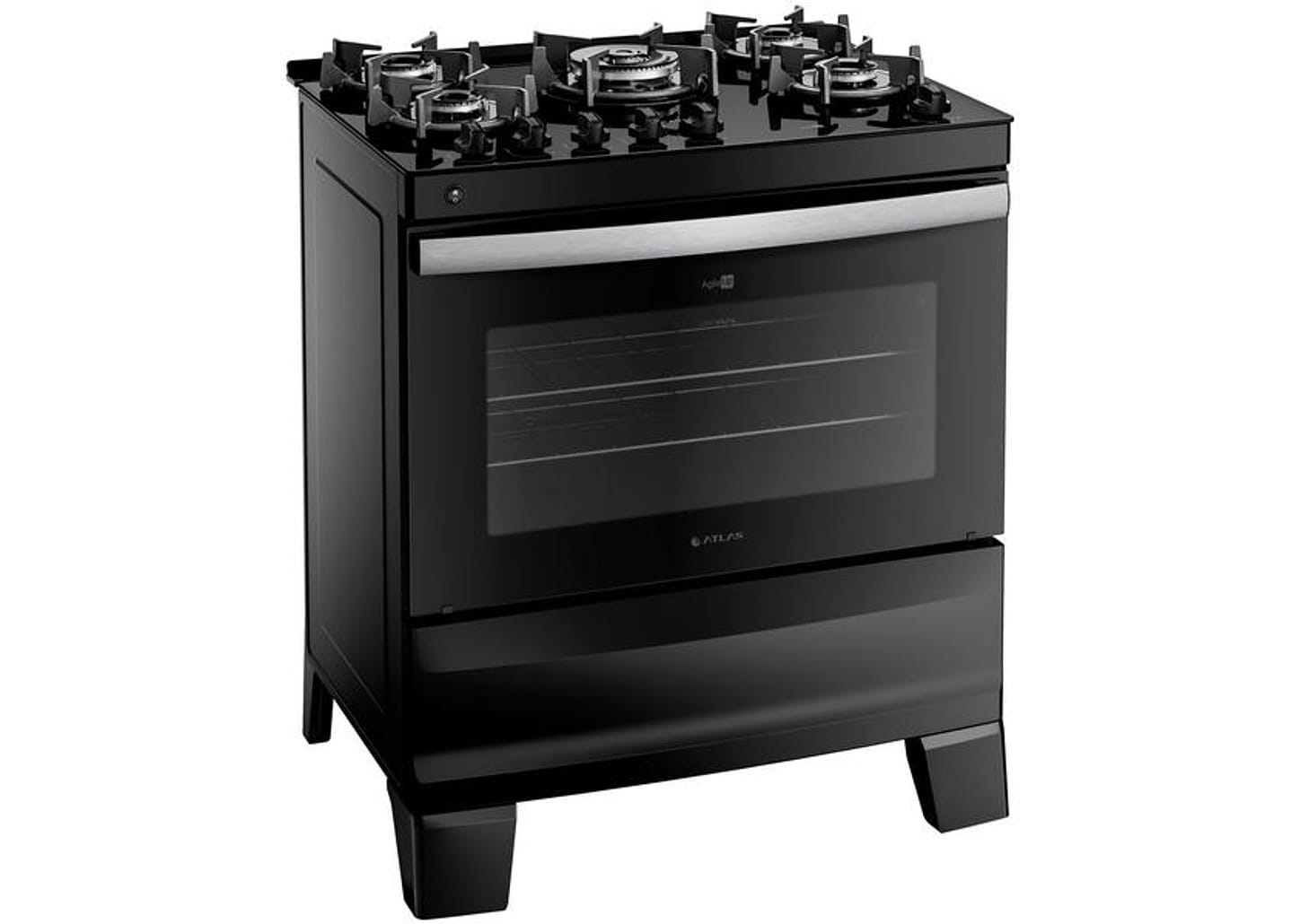 Fogão 5 Bocas Atlas Mesa Vidro Preto - Acendimento Automático Glass AgileUP