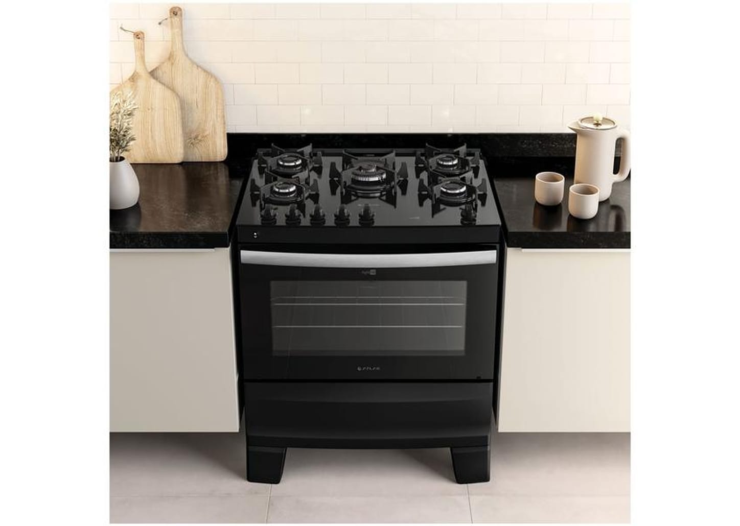 Fogão 5 Bocas Atlas Mesa Vidro Preto - Acendimento Automático Glass AgileUP