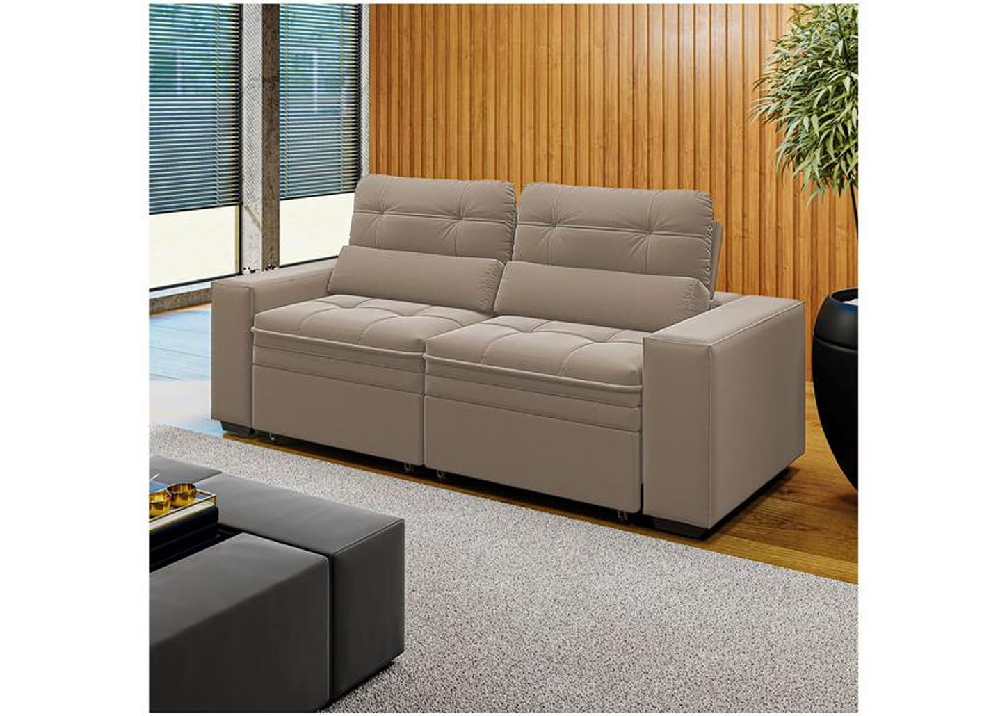 Sofá Retrátil Reclinável 3 Lugares Veludo com Baú - Bariloche Phormatta