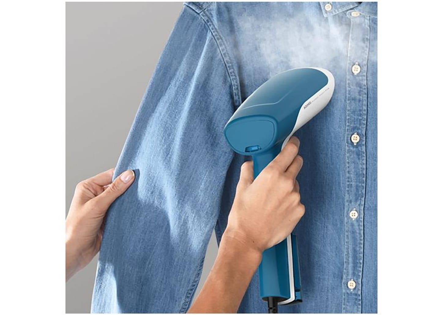 Passadeira a Vapor Portátil Arno Steam Minute - HS61 70ml 1300W Branca e Azul